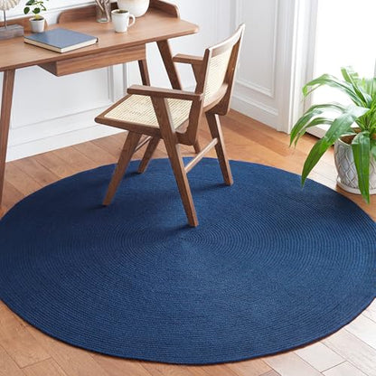 SAFAVIEH Braided Collection Area Rug - 4' Round, Dark Blue, Handmade Country Farmhouse, Ideal for High Traffic Areas in Living Room, Bedroom (BRD402M) - color: Dark Blue, size: 4' (Round)