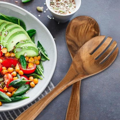 MYRAINBOW Salad Tongs, Wooden Spoons, Salad Tongs for Serving, 10-inch Serving Utensils Set Salad Servers Set Kitchen Cooking Utensil (Natural Wood)
