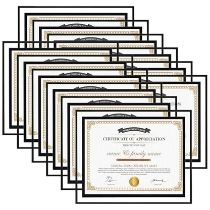 Hoikwo 8.5 by 11 Picture Frames, 12 Pack 8.5x11 Black Glass Frames – For Small Business Licenses, School Certificates, Family Awards & Office Diplomas, Tabletop Display Only – Vertical or Horizontal - size: Black-8.5x11-12 Frames