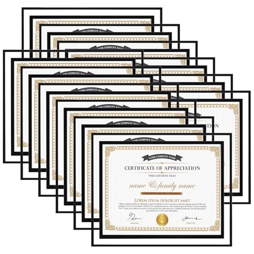 Hoikwo 8.5 by 11 Picture Frames, 12 Pack 8.5x11 Black Glass Frames – For Small Business Licenses, School Certificates, Family Awards & Office Diplomas, Tabletop Display Only – Vertical or Horizontal - size: Black-8.5x11-12 Frames