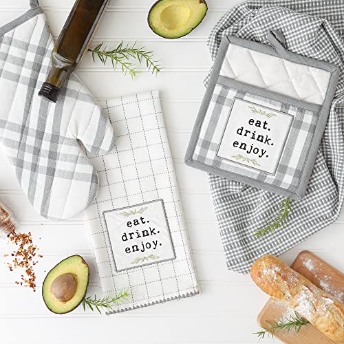 DII Home Sweet Farmhouse Kitchen Collection, Potholder/Oven Mitt/Dishtowel Set, Gray, 4 Count - color: Gray, size: Potholder/Oven Mitt/Dishtowel Set