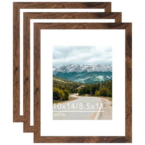 10x14 Picture Frame Deep Brown for 30 x 40cm Diamond Art Painting, Wood 10x14 Frame with 8.5x11 Mat for Wall Mounting, 30x40 cm Frame with Shatter-Resistant Plexiglass, Deep Brown, 3 Pack - size: 10x14 inch