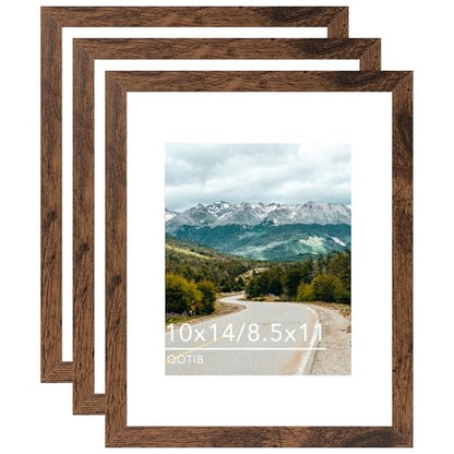 10x14 Picture Frame Deep Brown for 30 x 40cm Diamond Art Painting, Wood 10x14 Frame with 8.5x11 Mat for Wall Mounting, 30x40 cm Frame with Shatter-Resistant Plexiglass, Deep Brown, 3 Pack - size: 10x14 inch