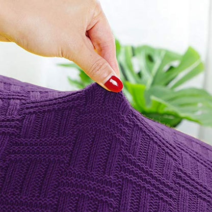 uxcell 100% Cotton Knit Throw Blanket, Cable Decors Purple 47x70 - color: Purple