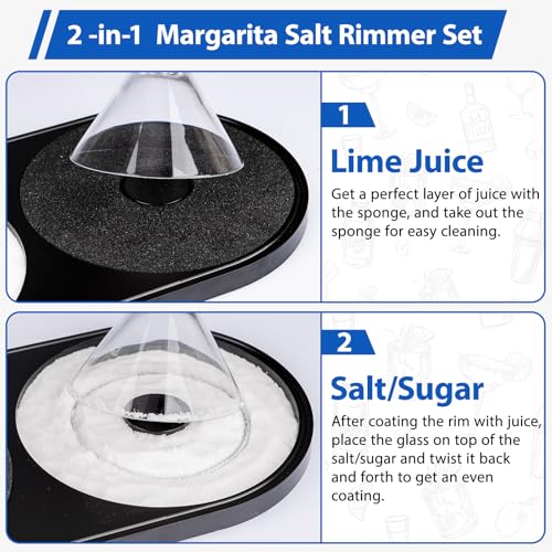 Margarita Salt Rimmer Set, 1 Pack Bar Salt and Sugar Rimmer with Sponge, 2-in-1 Bar Glass Cocktail Rim Set, Dishwasher Safe Black Barware Tools for Margarita Mojitos (Black) - size: 【2 IN 1 Salt Rimmer】*1