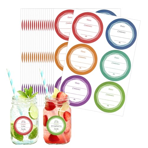 108 Pcs Canning Labels for Mason Jars, 1.6 Inch, Multicolored, Removable | Waterproof & Oil Resistant, Microwave/Freezer Safe, All-Purpose Adhesive Stickers for Food Containers, Glass & Spice Jars - color: 108pcs Multicolored Stickers