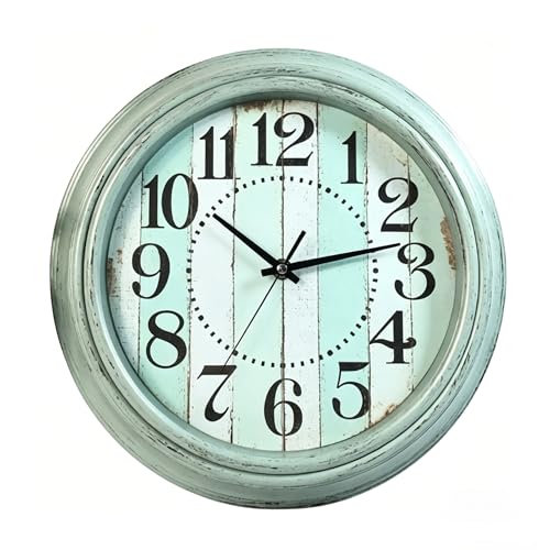 12" Rustic Farmhouse Wall Clock, Silent Non-Ticking | Battery operated, Vintage decor, rustic farmhouse style for home office living room kitchen, blue - color: Blue, size: 12 Inch