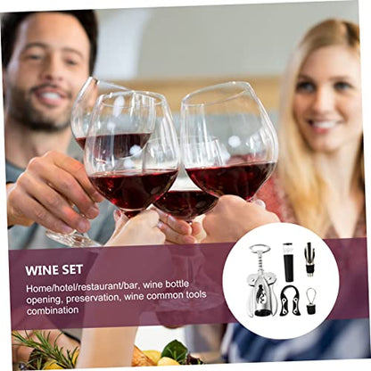 Ciieeo Multi-functional Stainless Steel Wine Bottle Opener Set Kit with Corkscrew Foil Cutter Vacuum Stopper and Pourer for Home Parties and Restaurants