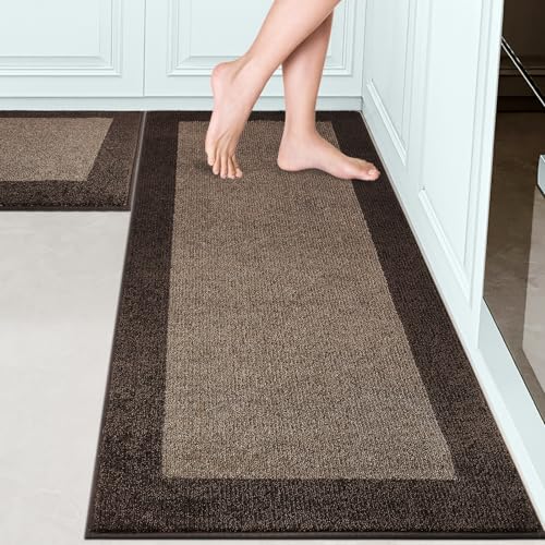 Kitchen Rugs Set (24" x 36"+ 24" x 60"), Runner Rug Roll Packing | Non Slip, Machine Washable, Absorbent, Quick Drying, for Entryway, Bedroom, Bathroom, Door - color: Brown, size: 24" X 36"+ 24" X 60"