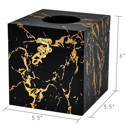 Black and Gold Marble Tissue Box Cover for Kleenex Box, Modern Elegant Tissue Box Holder with Lock for Bathroom, Bedroom, and Living Room, Square Shape Toilet Tissue Holder Organizer - color: Black Marble