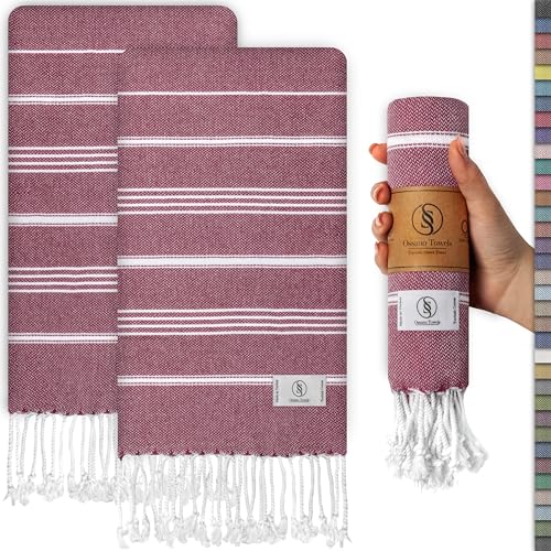 Ossano Decorative Turkish Hand Towels - Thin & Large - Set of 2 (30" x 18") - for Kitchen & Bathroom - Multifunctional as - Dish Towels for Kitchen, Hand Towel for Bathroom, Dish Cloths, Burgundy - color: Burgundy