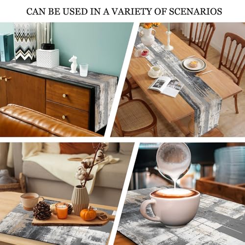 Mcalk Grey Table Runner and Placemats Set of 6, Abstract Black Placemats, Modern Cloth Place Mats Indoor for Kitchen,Washable Linen Material for Dining Table - color: 01grey1