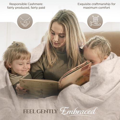 Cashmere Blanket – Hand Woven 100% Pure Wool Throw Blanket, 135 x 270 cm – Plain Cozy, and Soft Blanket for Bed, Sofa, or Couch - Made in Nepal - color: White Grey