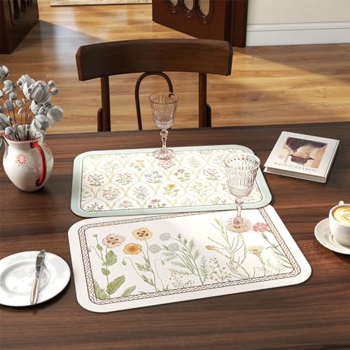Vinyl Waterproof Placemats Set of 6 Rectangular,12"*17"-Serenity D | Wipeable Beautiful Print Place Mats,Stain Resistant,Heat Resistant,Everyday Meals,Kitchen,Dinning,Holiday,Decor - color: Serenity D