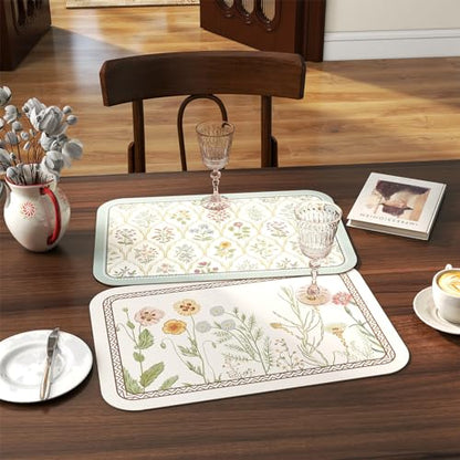 Vinyl Waterproof Placemats Set of 6 Rectangular,12"*17"-Serenity D | Wipeable Beautiful Print Place Mats,Stain Resistant,Heat Resistant,Everyday Meals,Kitchen,Dinning,Holiday,Decor - color: Serenity D