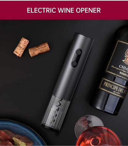 Electric Wine Opener, Battery-Powered Aluminum Alloy Bottle Opener with Silicone Buttons, Includes Foil Cutter for Safe and Easy Wine Opening Gifts for Wine Lovers - size: 1 PCS