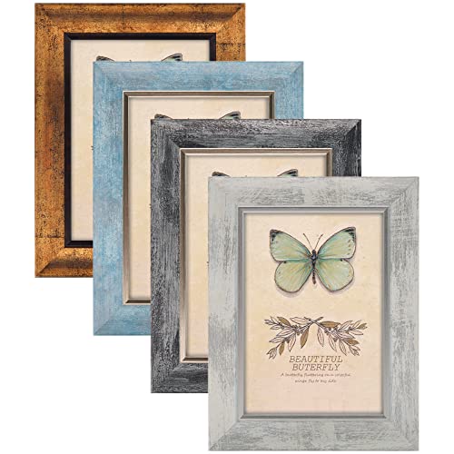 XUANLUO 5x7 Picture Frames Set of 4 Rustic Retro Photo Frame with HD Plastic Cover for Wall Mount and Tabletop Display Family Friends Wedding Gift - color: Mix Color-4pcs, size: 5 x 7 inch