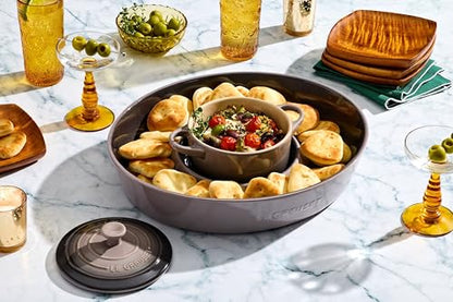 Le Creuset Stoneware Signature Oval Chip and Dip Platter, 13", Oyster - color: Oyster