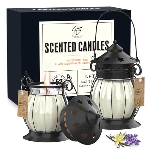 Scented Candles Gifts Set for Women, Aromatherapy Jar Candles for Home | Vanilla & Lavender Soy Wax Long Lasting Retro Lantern Candles Perfect for Stress Relief Mum Yoga Bath Spa Christmas - color: Lavender, Vanilla