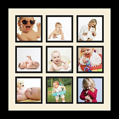 ArtToFrames Collage Photo Frame Single Mat with 9-4x4 Openings with Satin Black Frame and Black mat. - color: 9 - 4x4 - (2147), size: Black
