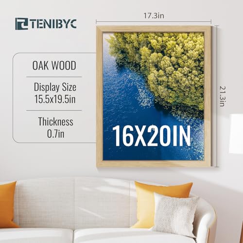 16x20 Frame 3 Pack, Natural Oak Wood Picture Frame with HD Tempered Glass, Display 16x20 or 20x16 photos, posters and Art Prints, Wall Hanging - color: Oak, size: 16 X 20, style: 3 Pack