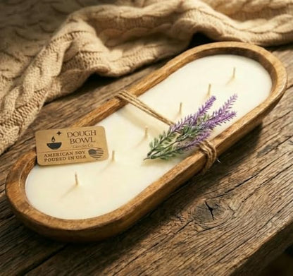 Dough Bowl Candle Co. Wooden Bowl Candle - 32 Oz. 17x5x2 6-Wick Large Lavender Soy Candles for Home Scented, Long Lasting Aromatherapy for Women and Men with Up to 80H Burn Time, Decoration Gifts - size: 6-Wick