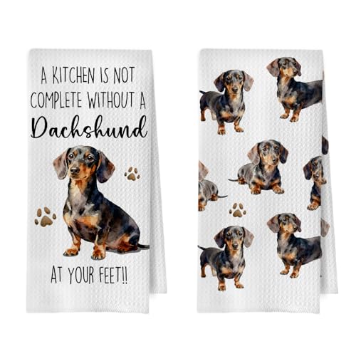 Dachshund Gifts Kitchen Towels Set - Funny Wiener Dog Gifts Decorative Waffle Dish Towels, Dachshund Gift Hand Towel, Wiener Dog Gifts Tea Towel, 16×24 Inches, Set of 2 - color: Dachshund