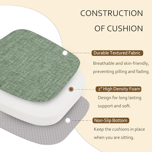 ELFJOY Non-Slip Chair Cushions for Dining Chairs Sage Green 16.7"x16" | 4 Pack, with Ties and Washable Cover, U Shape, Breathable Fabric, for Kitchen Dining Office Folding Chairs，Comfortable - color: Sage Green