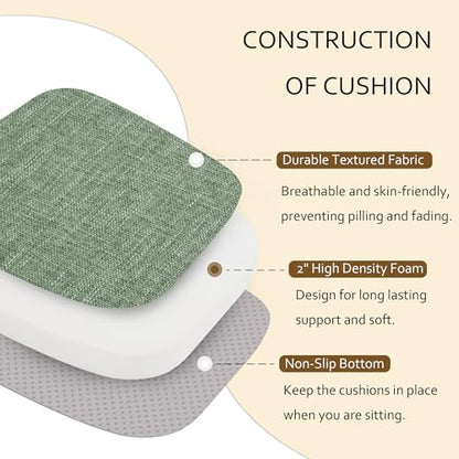 ELFJOY Non-Slip Chair Cushions for Dining Chairs Sage Green 16.7"x16" | 4 Pack, with Ties and Washable Cover, U Shape, Breathable Fabric, for Kitchen Dining Office Folding Chairs，Comfortable - color: Sage Green