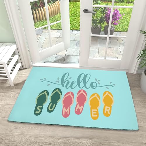 Welcome Mats Hello Summer Indoor Front Door Mats for Home Entrance, Super Non-Slip Floor Mats for Home Entryway, Outdoor Welcome Mat, Easy Clean, 17x 30 inch - color: Hello Summer