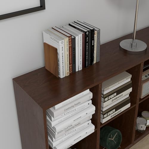 Brosisincorp Walnut Wood Book Ends for Shelves - Hand Polished Edges, Non-Skid Bookends for Heavy Duty Book Holders Office Desk Shelves Decorative Book Organizer, 6.69"H x 4.72"W x 3.94"L (2 Pairs) | 6.69"Hx4.72"Wx3.94"L, Heavy Duty Wooden Bookend with St