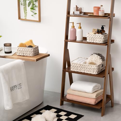 GRANNY SAYS Bundle of 1-Pack Large Butter Milk Wicker Basket for Storage & 3-Pack Medium Wicker Shelf Baskets