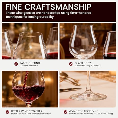 GENICOOK 17 oz Red Wine Glasses Set of 6 – Hand Blown Lead-Free Crystal Glassware with Long Stem, Elegant Clear Wine Glasses for Parties, Weddings & Celebrations - size: 17 OZ