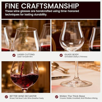 GENICOOK 17 oz Red Wine Glasses Set of 6 – Hand Blown Lead-Free Crystal Glassware with Long Stem, Elegant Clear Wine Glasses for Parties, Weddings & Celebrations - size: 17 OZ