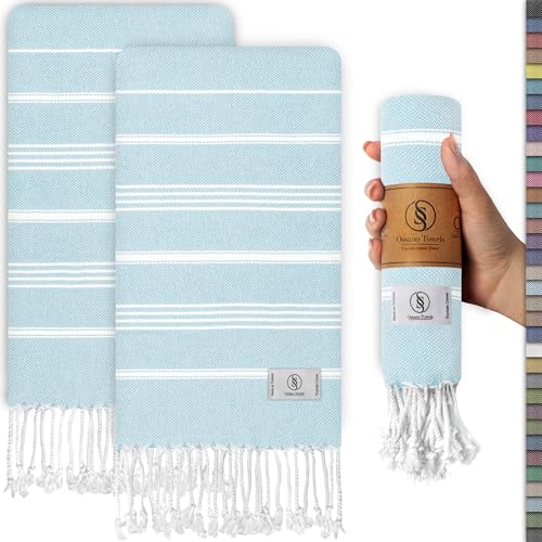 Ossano Decorative Bathroom Hand Towels - Thin & Quick Dry - Set of 2 (30" x 18") - for Bathroom & Powder Room - Multifunctional as - Towel Set for Bath, Kitchen Hand Towel, Face Cloth - Baby Blue - color: Baby Blue