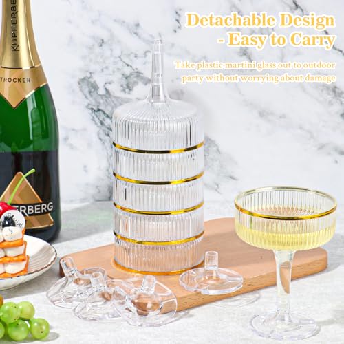 30 Pack Clear Champagne Tower Glasses 7OZ Plastic Martini Glasses Champagne Coupe Glass Cocktail Glass with Gold Rim Champagne Flutes Stackable Stemmed Coupe Glass for Weddings Birthday Party - color: Clear