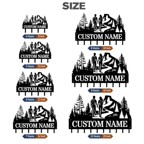 NIWAHO Personalized Key Holder Wall Mount Custom Hiking Couples Silhouette with Name – Metal Key Rack for Entryway, Kitchen – Coat Hooks for Bedroom, Living Room – Wedding Gift for Wife - color: Couple Hiking