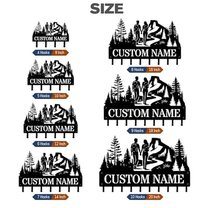 NIWAHO Personalized Key Holder Wall Mount Custom Hiking Couples Silhouette with Name – Metal Key Rack for Entryway, Kitchen – Coat Hooks for Bedroom, Living Room – Wedding Gift for Wife - color: Couple Hiking