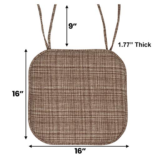 Sweet Home Collection Chair Cushion Memory Foam Pads with Ties Honeycomb Pattern Slip Non Skid Rubber Back Rounded Square 16" x 16" Seat Cover, 4 Pack, Aria Dark Brown - color: Aria Dark Brown, size: 4 Count (Pack of 1)