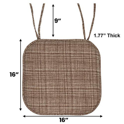 Sweet Home Collection Chair Cushion Memory Foam Pads with Ties Honeycomb Pattern Slip Non Skid Rubber Back Rounded Square 16" x 16" Seat Cover, 6 Pack Aria Dark Brown - color: Aria Dark Brown, size: 6 Count (Pack of 1)