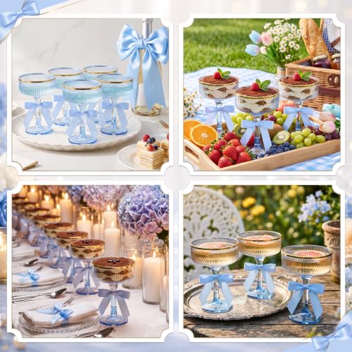 Mifoci 24 Sets 10oz Plastic Martini Coupe Cup with Bow Wine Charm Champagne Tower Cup With Gold Rim Cocktail Glasses for Wedding Bachelorette Birthday Outdoor Party Bar
