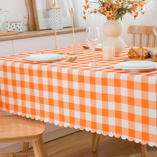 MANGATA CASA Checkered Table Cloth for Square Tables-Gingham Waterproof Kitchen & Table Linens-Polyester Buffalo Plaid Wrinkle Free Table Cover(Pumpkin Yellow 52x52in) - color: Pumpkin Yellow, size: 52" x 52" (Square)