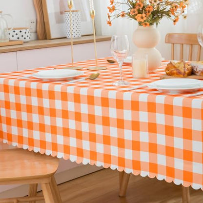 MANGATA CASA Checkered Table Cloth for Square Tables-Gingham Waterproof Kitchen & Table Linens-Polyester Buffalo Plaid Wrinkle Free Table Cover(Pumpkin Yellow 52x52in) - color: Pumpkin Yellow, size: 52" x 52" (Square)