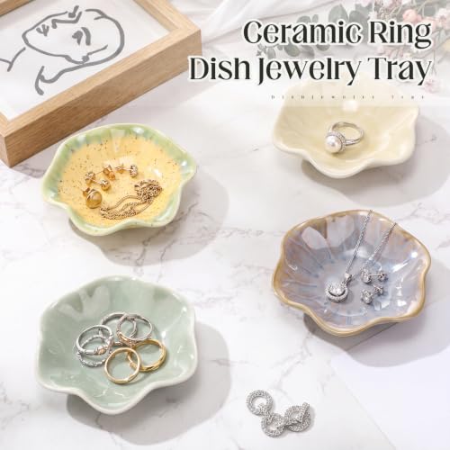 4 Pack Small Jewelry Dish Trinket Holder Tray for Rings Earrings Key Bowl Women Mother's Day Wedding Gift (Green Series,Ceramic) - color: Green Series, style: Ceramic