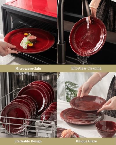 4-piece ceramic dinnerware set with active glaze, modern-shaped tableware set, suitable for kitchen, microwave, dishwasher, and oven, scratch-resistant, red - color: style - 1