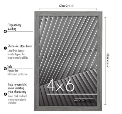 Americanflat 4x6 Picture Frame with Shatter-Resistant Glass - Streamline Collection - Thin Border Photo Frame for Tabletop and Wall Display - Hanging Hardware and Easel Stand Included - Grey | Shatter-resistant glass, wall or tabletop display with include