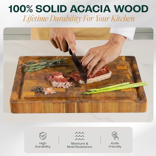 Yes4All Medium Acacia Cutting Board, End Grain Cutting Board 17"x 13"x 1.5" - size: 17"L x 13"W, style: Acacia