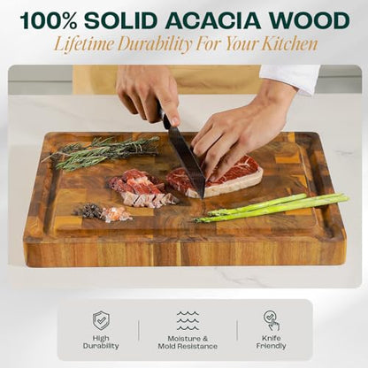 Yes4All Medium Acacia Cutting Board, End Grain Cutting Board 17"x 13"x 1.5" - size: 17"L x 13"W, style: Acacia