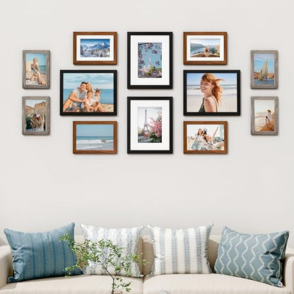 Vittanly 12 Pack Gallery Wall Frame Set, Black, Walnut Brown, Dark Grey | Gallery Wall Frame Set: 4pcs 8x10, 4pcs 5x7 & 4pcs 4x6 Photos for Wall & Table, Picture Frames made of Engineered Wood - color: Black & Walnut Brown & Dark Grey