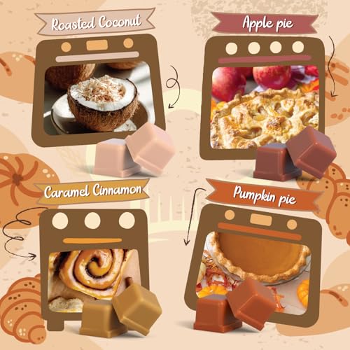 Bakery Scented Wax Melts, Sweet, Strong Scented Soy Wax Cubes/Tarts Variety Set - Apple Pie, Pumpkin Pie, Caramel Cinnamon, Chocolate Cookie, Donut, Vanilla Almond Biscuit, Roasted Coconut, Toffee - color: Brown